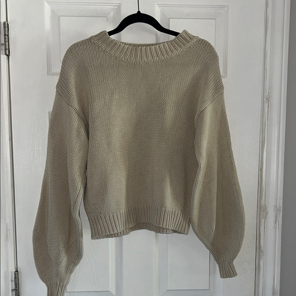 Princess Polly Tan Crew Neck Sweater with Balloon Sleeves